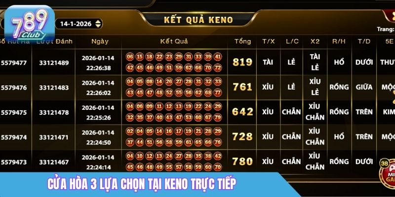Keno Trực Tiếp 789Club: Cách Chơi & Cập Nhật Kết Quả Nhanh 3 Cửa Hòa 3 lựa chọn tại Keno trực tiếp 789club