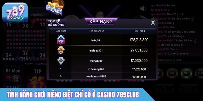Tính năng chơi riêng biệt chỉ có ở Casino 789Club